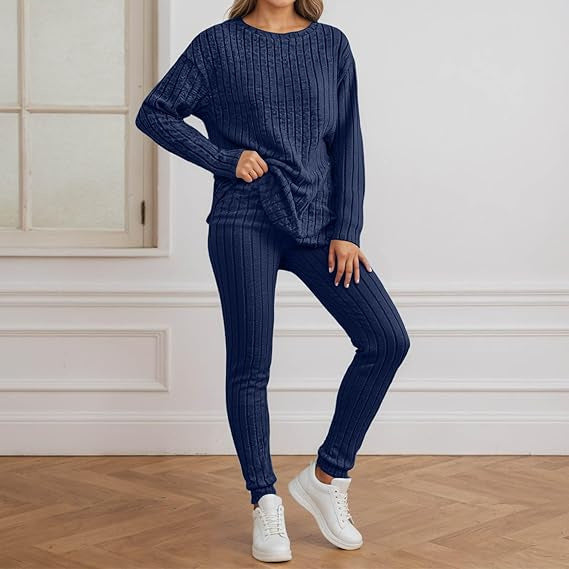 Damen gemütliches Strickensemble mit Rippenstruktur Drune
