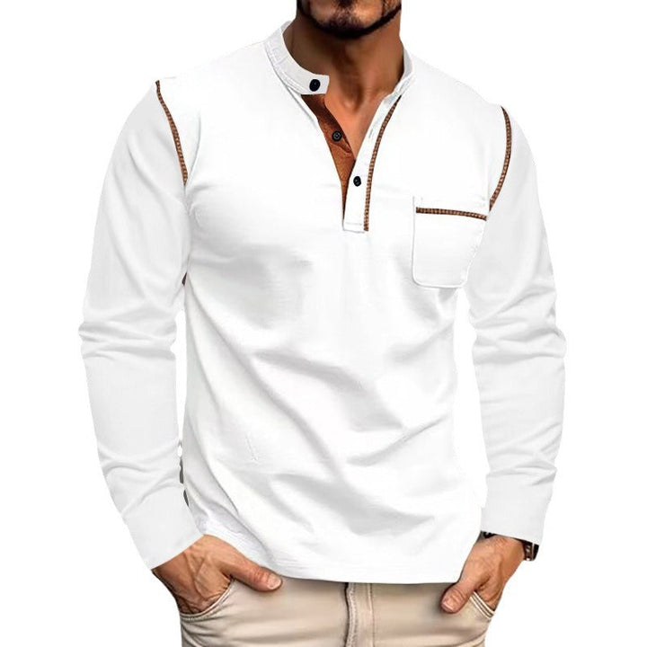 Herren Langarm-Henley-Shirt mit modernem Kragen und praktischer Brusttasche Drune