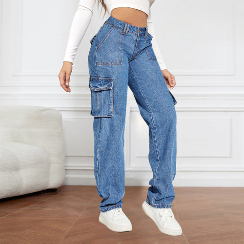 Damen Cargo-Jeans mit hoher Taille und praktischen Taschen Drune