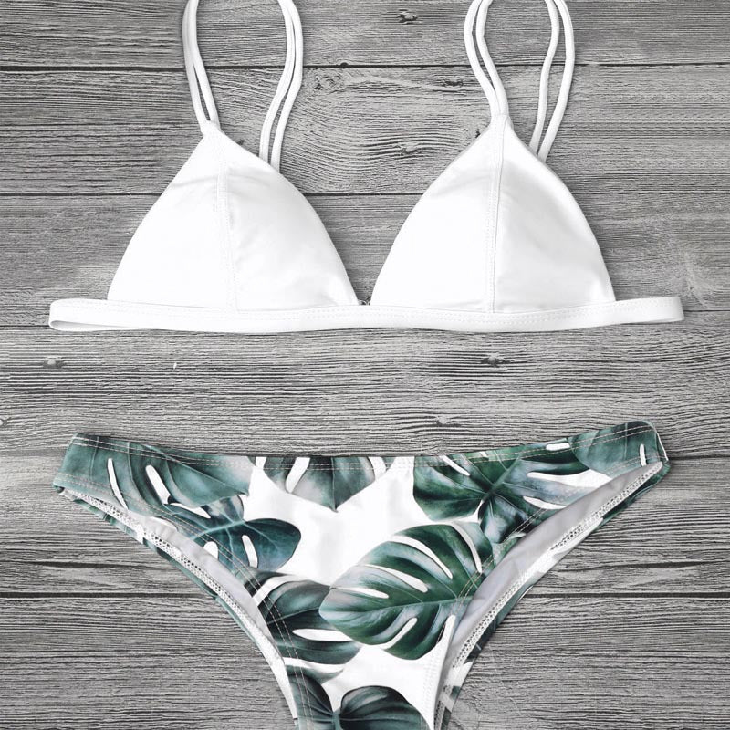 Damen Triangel-Bikini mit trendy Blattmuster Drune
