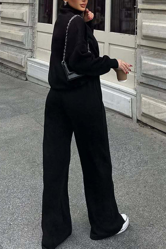 Drune | Vibes Halb Offenes Pullover Sweatshirt und Hose Zwei Teiliges Satz
