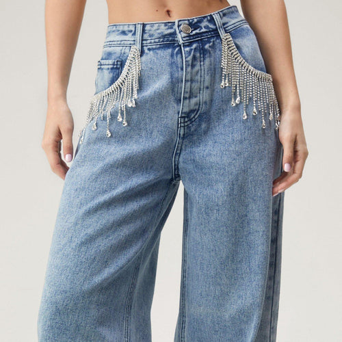 Damen Weitgeschnittene Jeans mit hohem Bund und sanften Ausbleichungen Drune