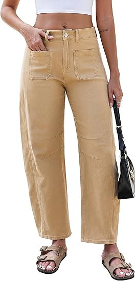 Damen weite Jeans mit hohen Taillenschnitt und praktischen Taschen Drune