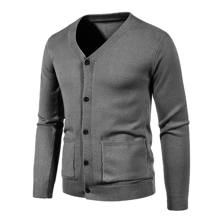 Herren nan leichte Feinstrick-Strickjacke mit V-Ausschnitt, durchgehender Knopfleiste und aufgesetzten Taschen Drune
