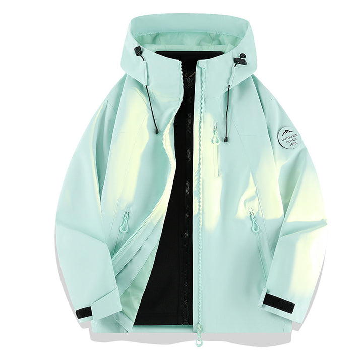 Damen Leichte wasserdichte Kapuzenjacke mit Teddy‑Charm und verdeckten Reißverschlusstaschen Drune