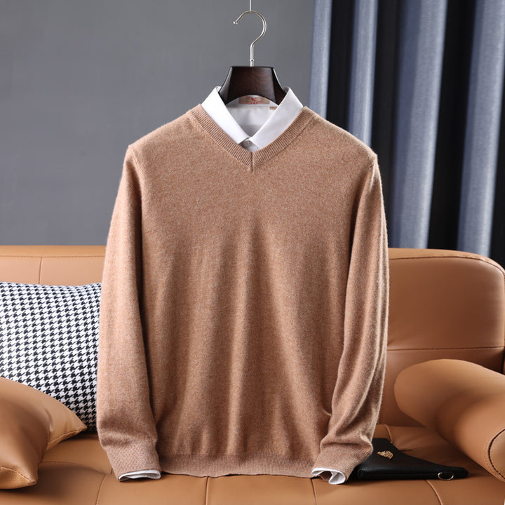 Herren Slim-Fit Rundhalspullover aus feinem Kaschmir-Mix mit dezenter Rippenkante Drune