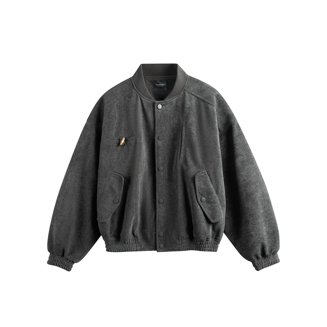 Unisex Boxy-Softsuede-Blouson mit Druckknopfleiste, Pattentaschen und geripptem Saum Drune