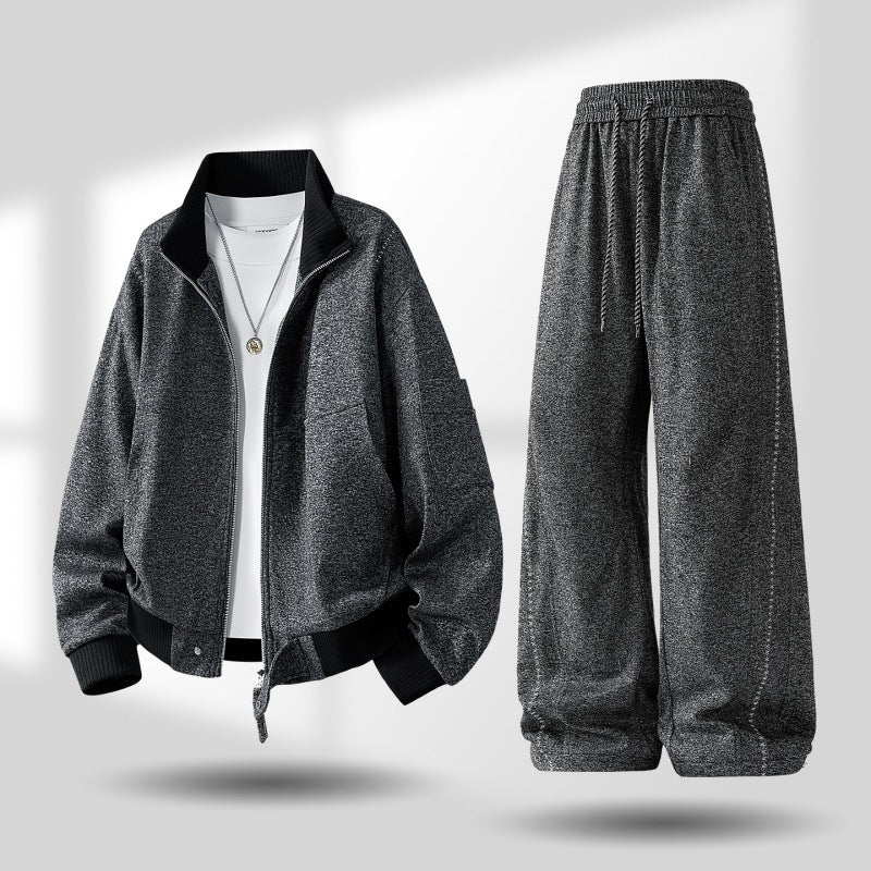 Herren komfortabler oversized Freizeit-Trainingsanzug mit Reißverschlussjacke und weiten Jogginghosen Drune