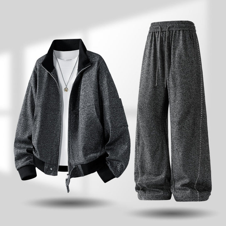 Herren komfortabler oversized Freizeit-Trainingsanzug mit Reißverschlussjacke und weiten Jogginghosen Drune