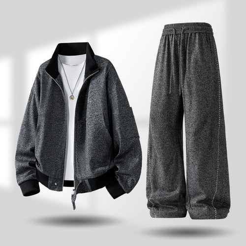 Herren komfortabler oversized Freizeit-Trainingsanzug mit Reißverschlussjacke und weiten Jogginghosen Drune