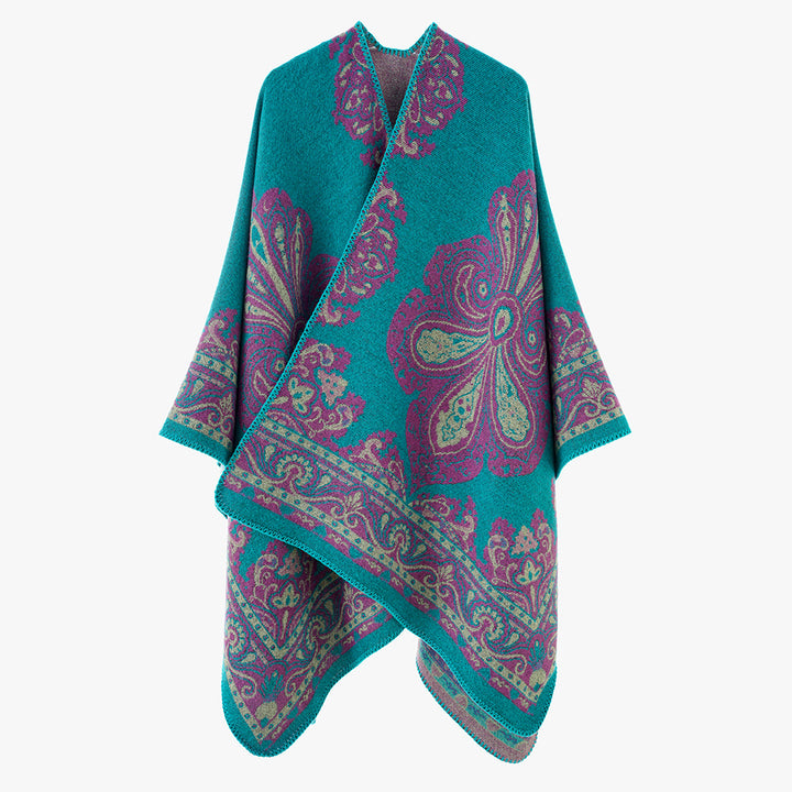 Damen Jacquard Überwurfcape aus feinem Strick mit Paisley-Bordüre Drune