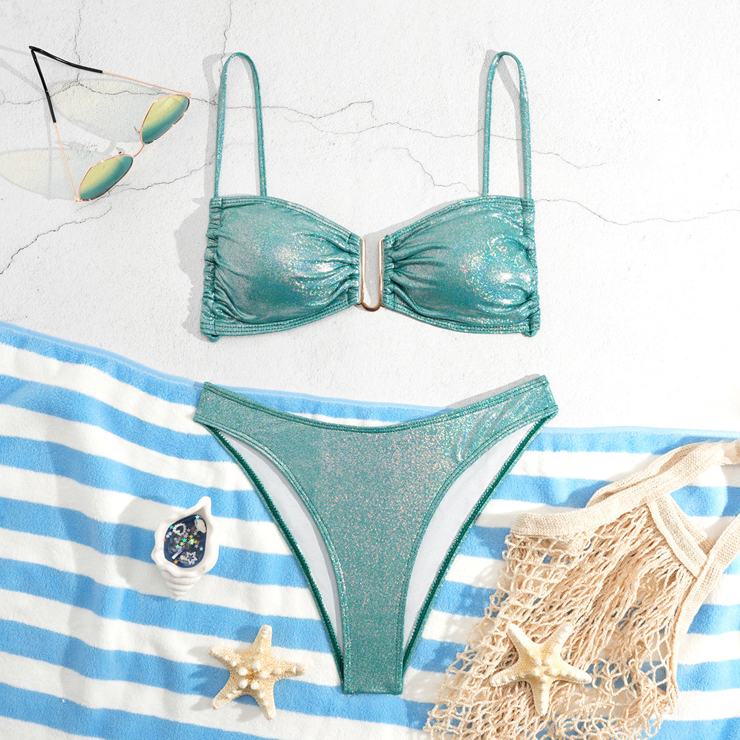 Damen Glänzender Bikini mit feinen Trägern Drune