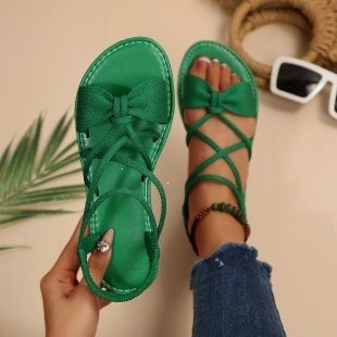 Damen Zarte Römersandalen mit Schleifen-Detail und verstellbaren Schnürriemen Drune