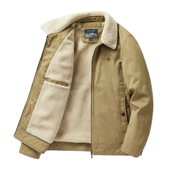 Men's  sherpa-lined canvas chore jacket with full fleece interior and zip closure Drune