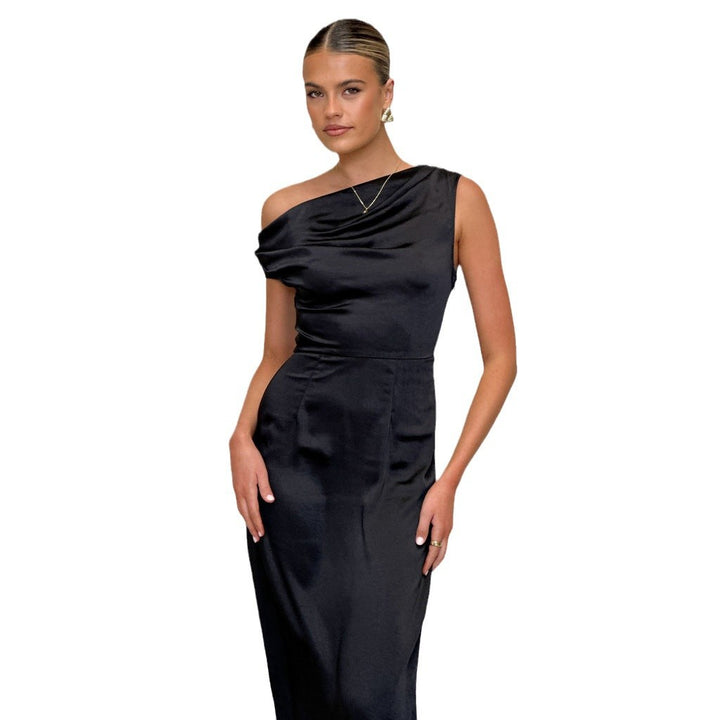 Damen Schickes Maxikleid mit einseitigem Ausschnitt und Raffung Drune