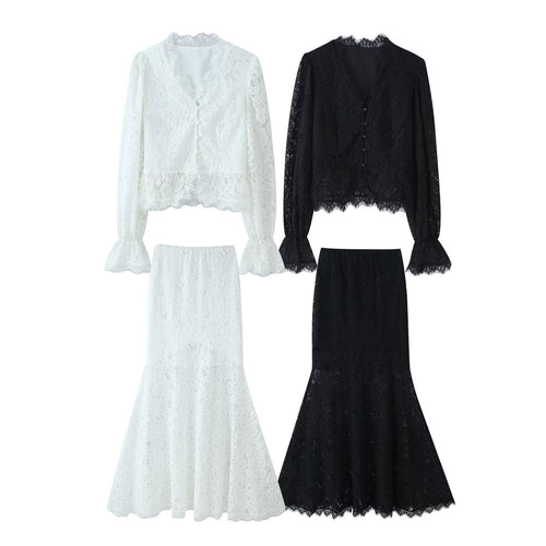 Damen Spitzenblusen- und Rock-Set Drune