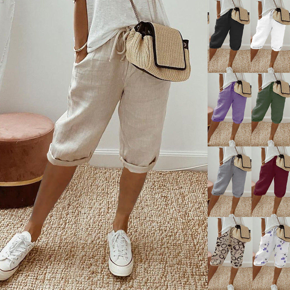 Damen lässige Cropped-Hosen mit Gummi Bund und Taschen Drune