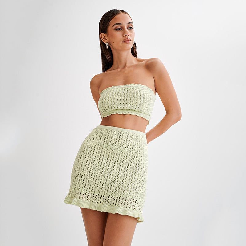 Damen Strick-Bandeau Top mit passendem Rock Drune