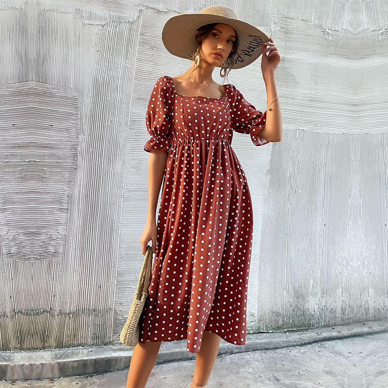Damen Midi-Kleid mit voluminösen Puffärmeln und elegantem Karomuster Drune