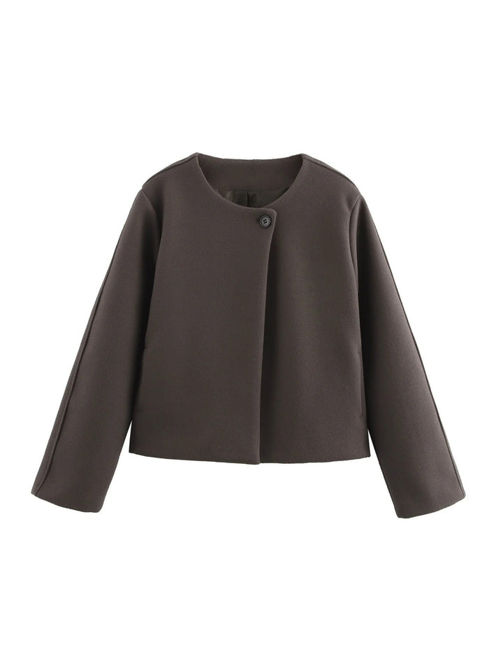 Damen elegante Kurzjacke im minimalistischen Design mit praktischem Knopf Drune