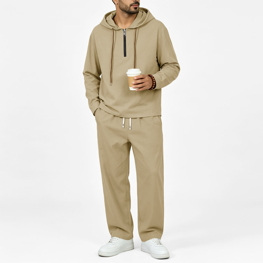 Herren Leichter Halbzip-Kapuzenpullover im Relaxed-Fit mit Kordelzug Drune