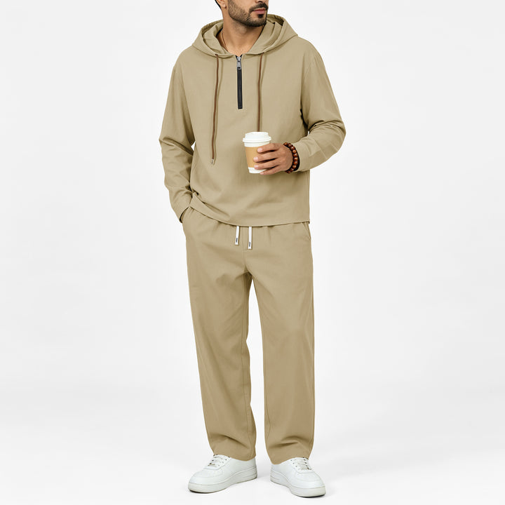 Herren Leichter Halbzip-Kapuzenpullover im Relaxed-Fit mit Kordelzug Drune