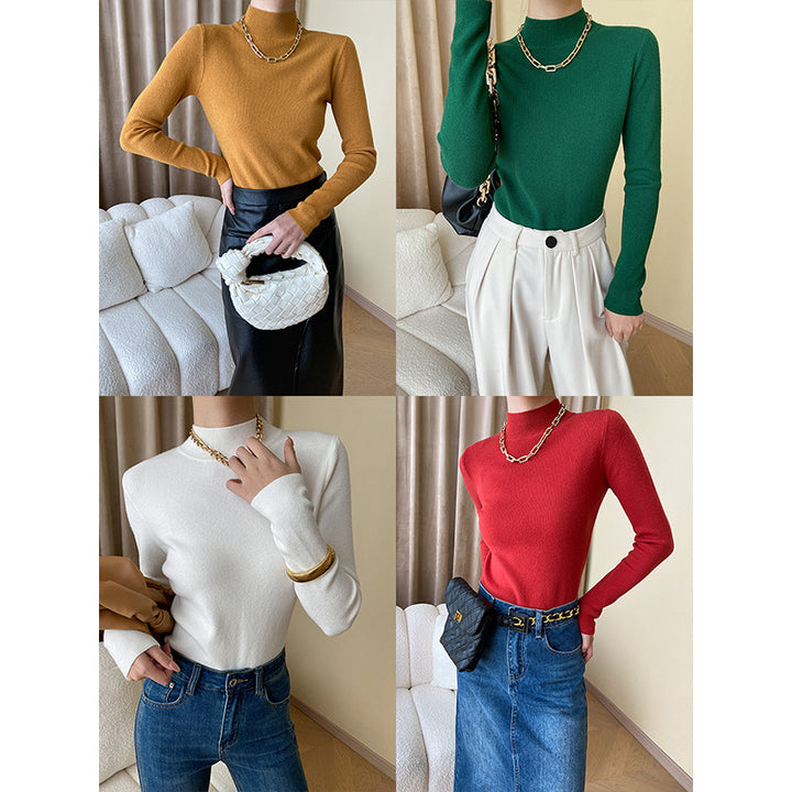 Damen eleganter Feinstrickpullover mit hohem Kragen Drune