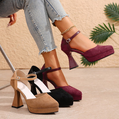 Damen Elegante Plateau-Pumps mit Riemchen Drune