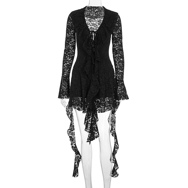 Damen Spitzenkleid mit voluminösen Rüschen Drune