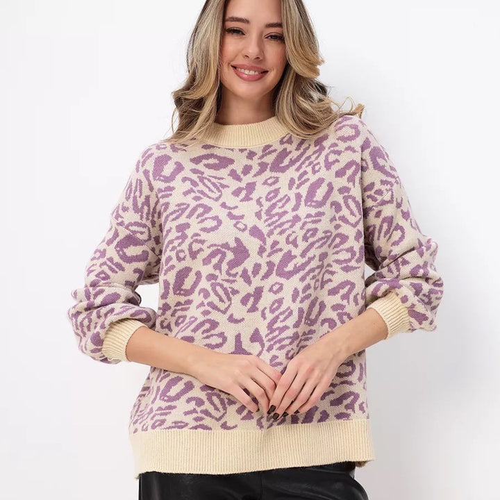 Damen Gemusterter Pullover mit lässigem Schnitt und Rundhalsausschnitt Drune