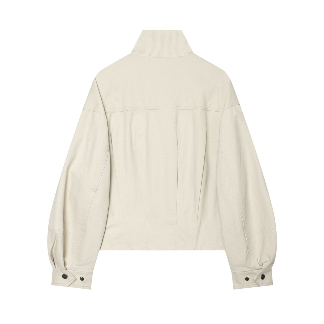 Damen Kurzblousonjacke im Oversize‑Look mit hohem Rippkragen, Tunnelzugtaillierung und Ballonärmeln Drune