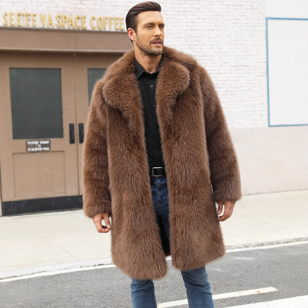 Herren Luxuriöse Kunstpelzjacke mit voluminösem Kragen Drune