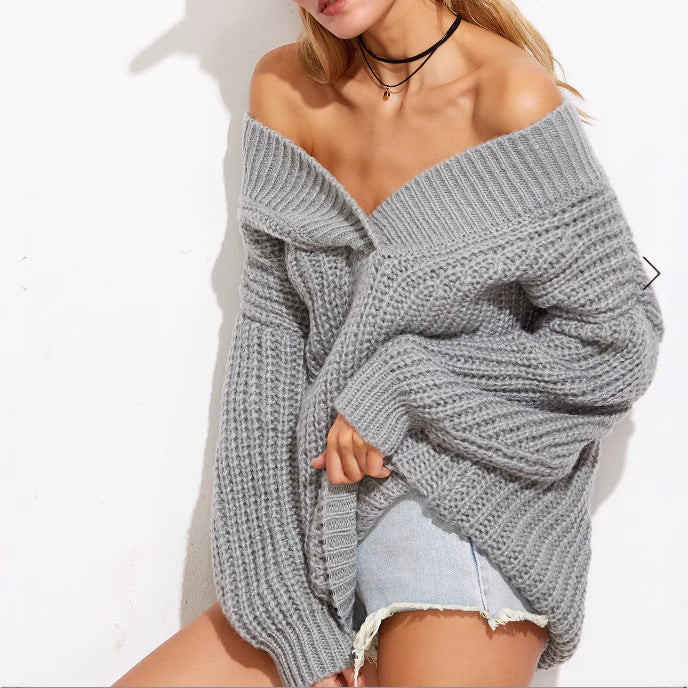 Damen Grobstrickpullover mit schulterfreiem Design und oversized Passform Drune