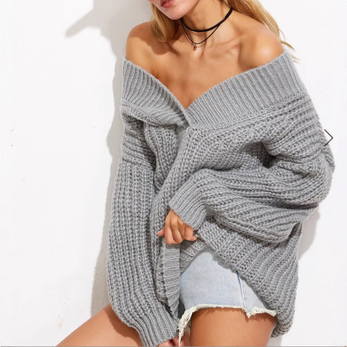 Damen Grobstrickpullover mit schulterfreiem Design und oversized Passform Drune