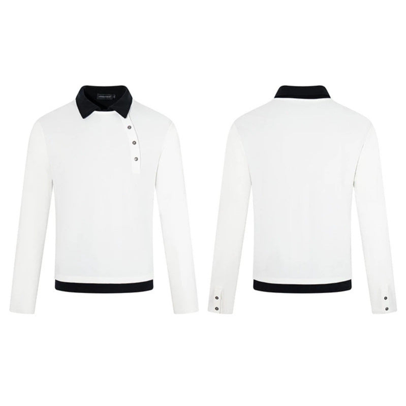 Herren Langarm-Poloshirt mit asymmetrischer Knopfleiste und kontrastierendem Kragen Drune