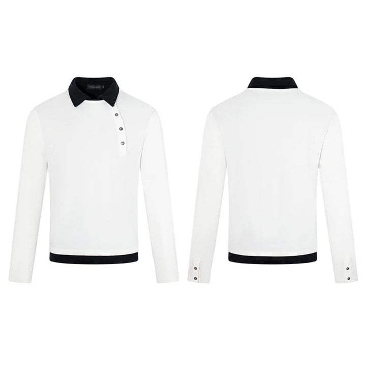 Herren Langarm-Poloshirt mit asymmetrischer Knopfleiste und kontrastierendem Kragen Drune