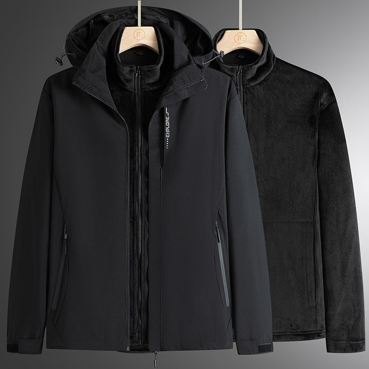 Herren modularer Softshell-Parka mit herausnehmbarer Fleece-Innenjacke, winddichter Außenhülle und verstellbarer Kapuze Drune
