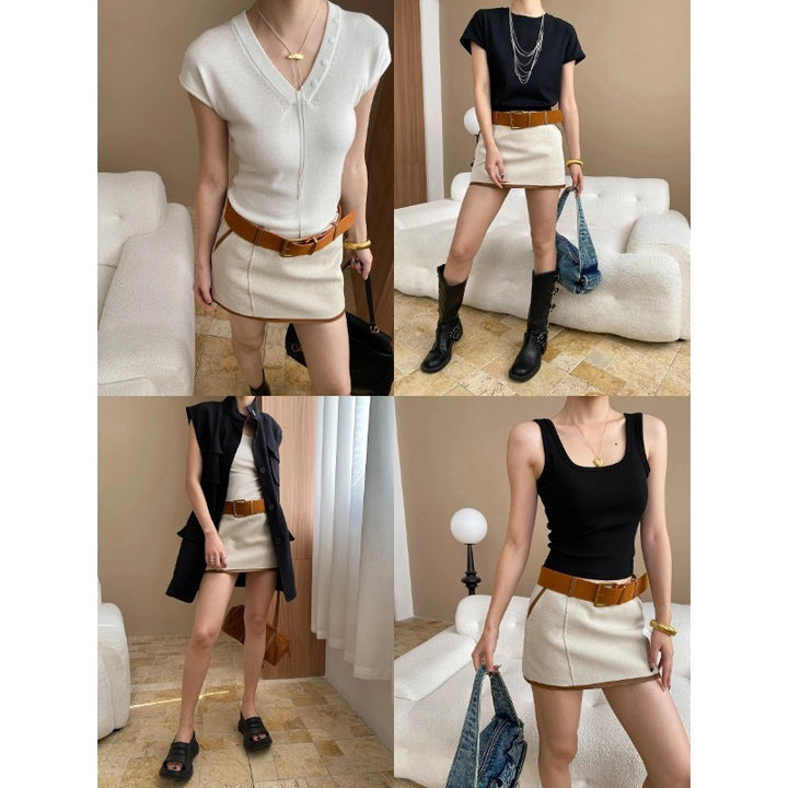 Damen eleganter Minirock mit stylischem Kontrast und feinem Stoff Drune