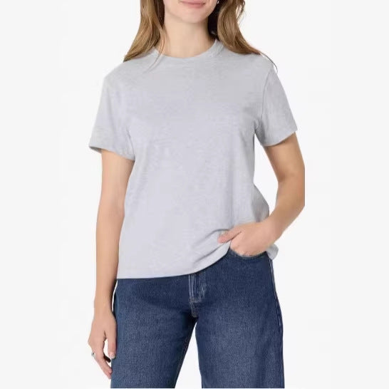 Damen lässiges Kurzarm-T-Shirt aus hochwertiger Baumwolle mit Rundhalsausschnitt Drune
