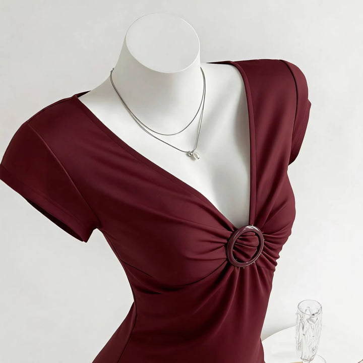 Damen Figurschmeichelndes Shirt mit dekorativem Ringdetail Drune