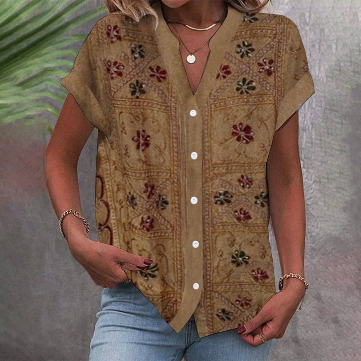 Damen Bluse mit floralem Design und Knopfleiste Drune