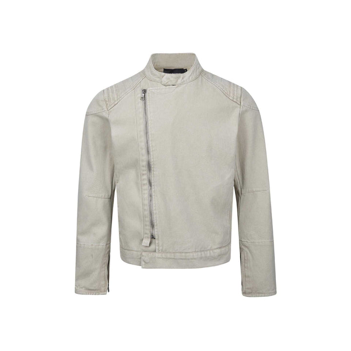 Herren Kurz geschnittener asymmetrischer Canvas-Bikerblouson mit Funnelkragen und Reißverschluss-Detail Drune