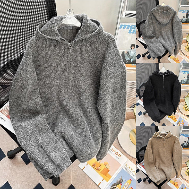 Herren Grobstrick Pullover mit Kapuze und Reißverschluss Drune