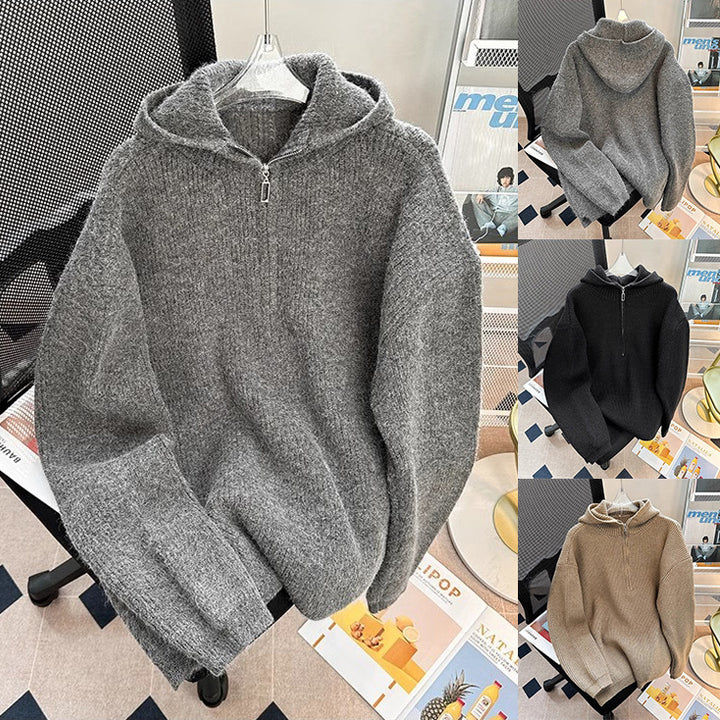 Herren Grobstrick Pullover mit Kapuze und Reißverschluss Drune