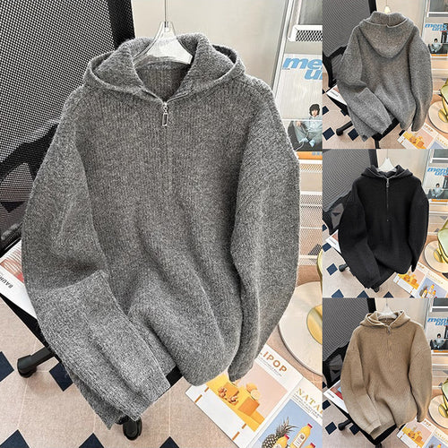 Herren Grobstrick Pullover mit Kapuze und Reißverschluss Drune