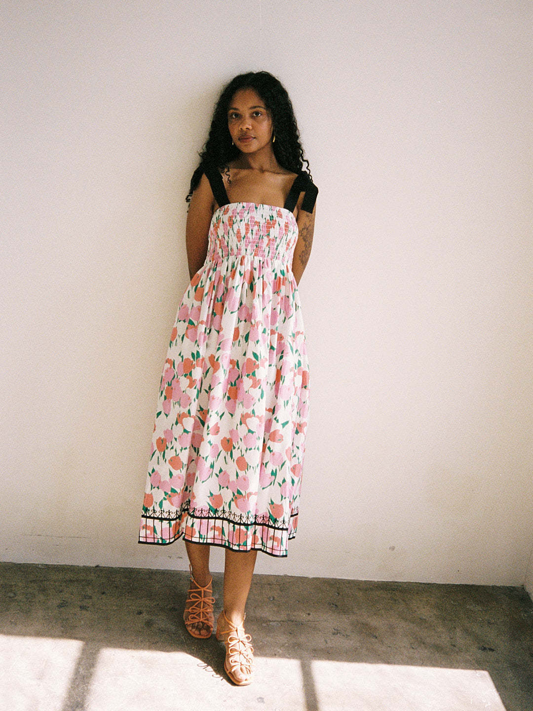Damen Maxikleid mit floralem Print und elastischem Oberteil Drune