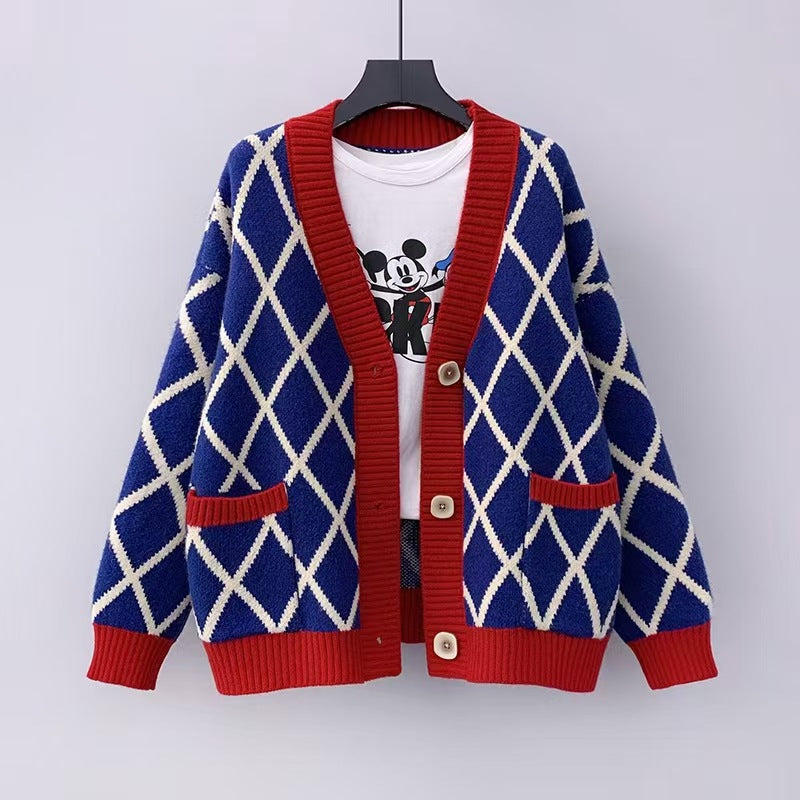 Damen Grobstrickcardigan mit Karomuster Drune