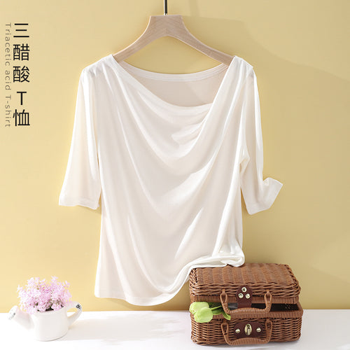 Damen Oversize-Drapé-Shirt mit Wasserfallkragen & leichtem Jerseyfall Drune