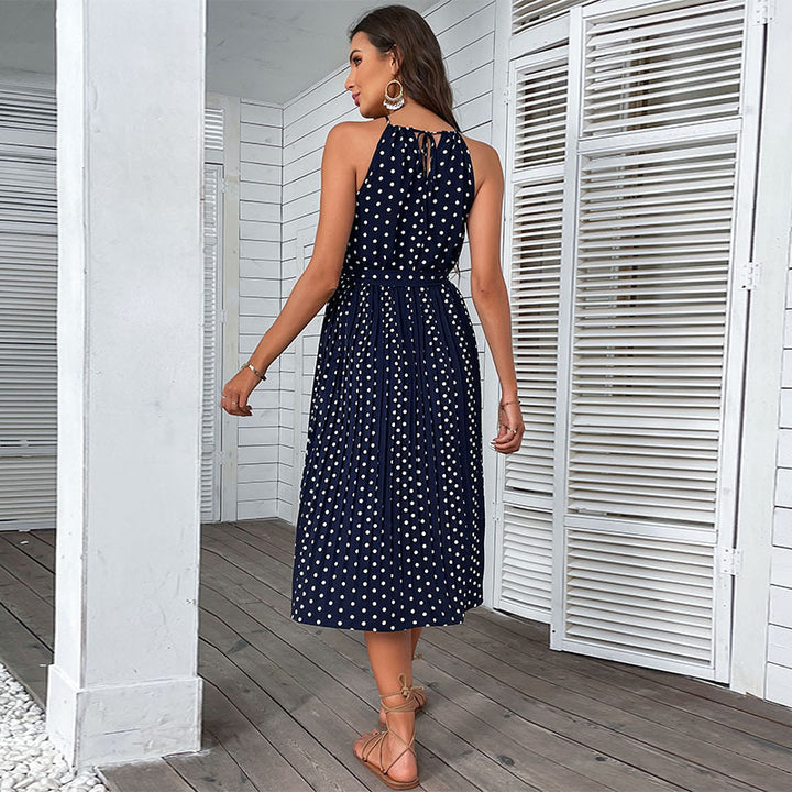 Damen Midikleid mit schickem Punkte-Muster und tailliertem Gürtel Drune