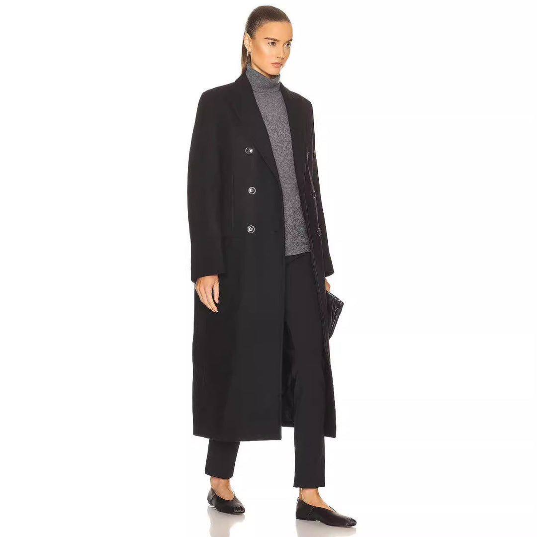 Damen Maxilanger Zweireihiger Wollmix-Longcoat mit maßgeschneidertem Finish Drune